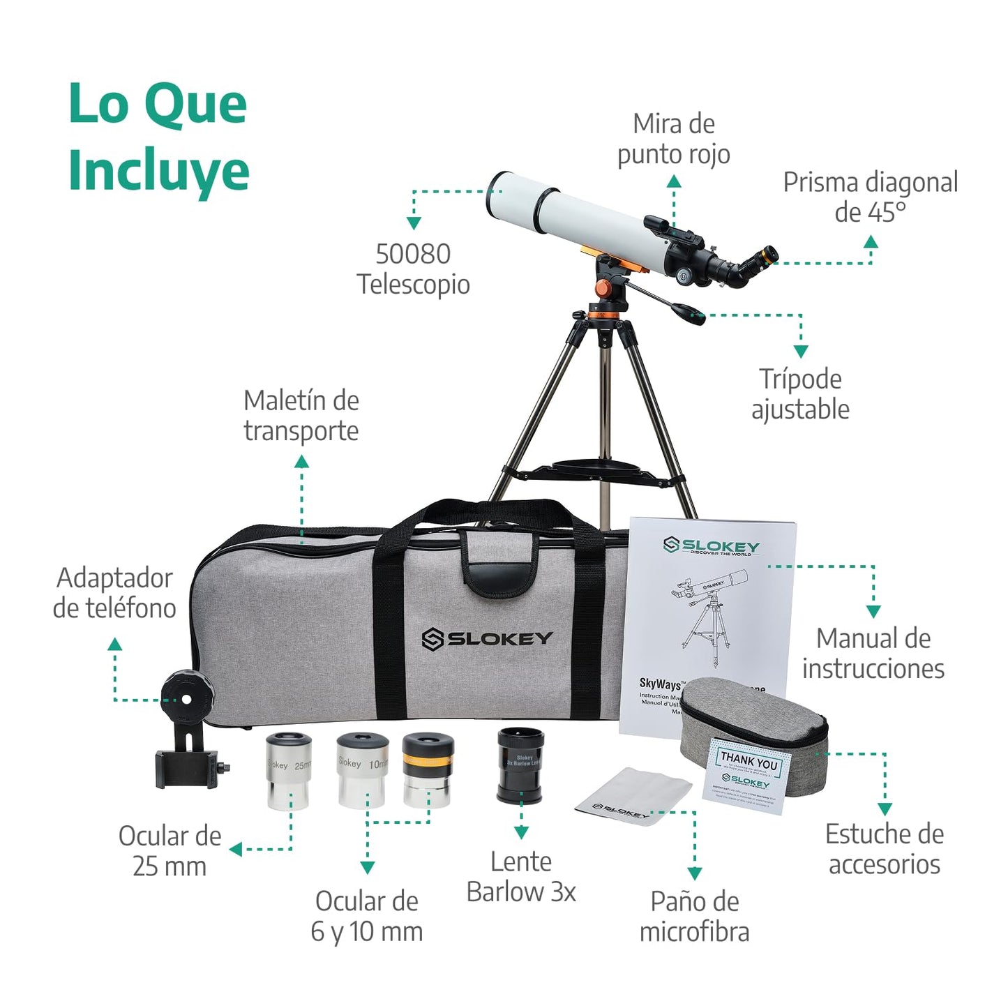 Telescopio 80 mm – Portátil, 25x-250x, Niños y Principiantes