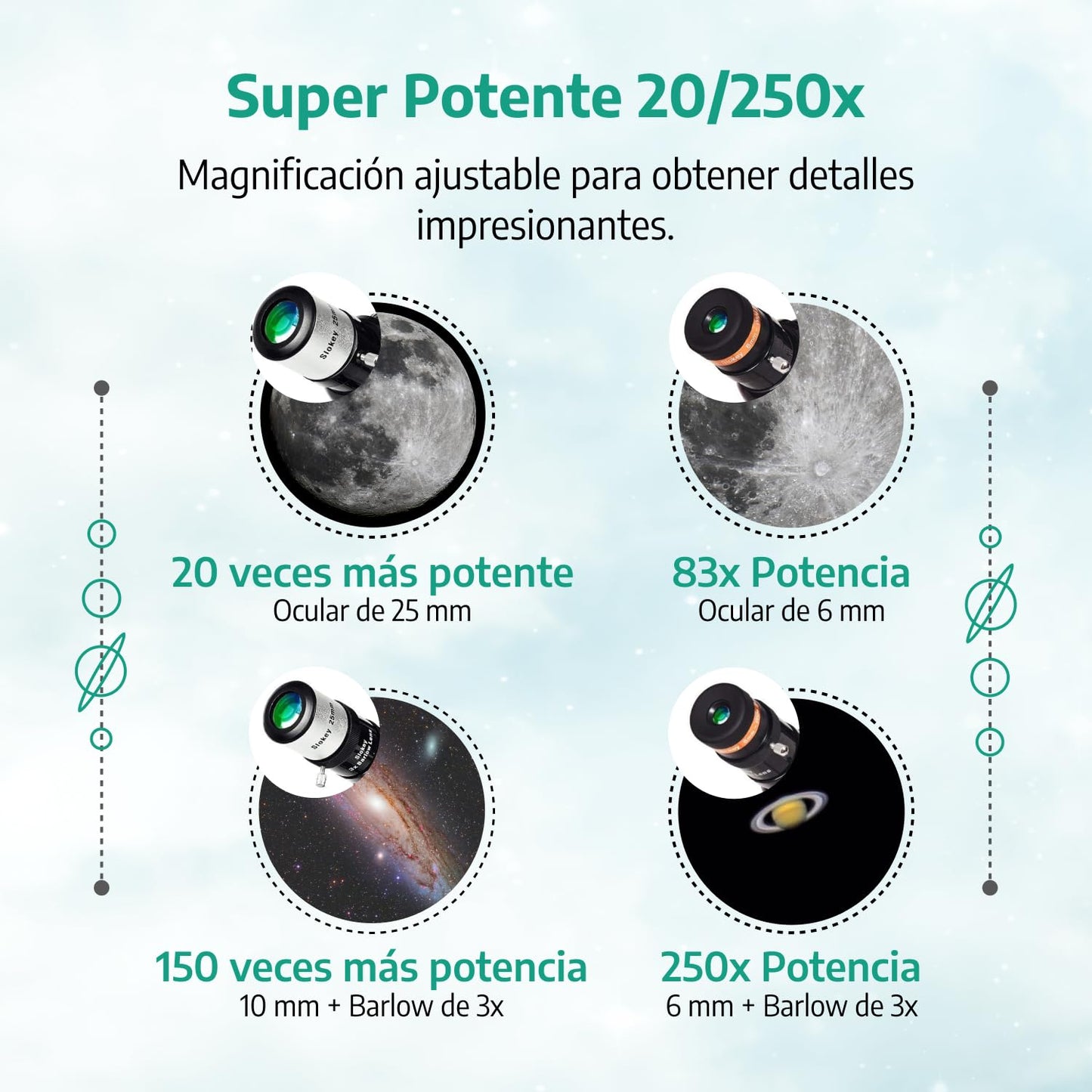 Telescopio 80 mm – Portátil, 25x-250x, Niños y Principiantes