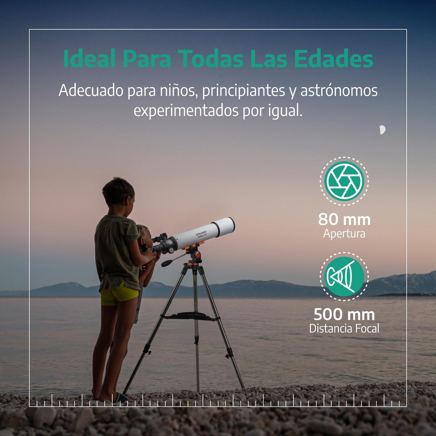 Telescopio 80 mm – Portátil, 25x-250x, Niños y Principiantes